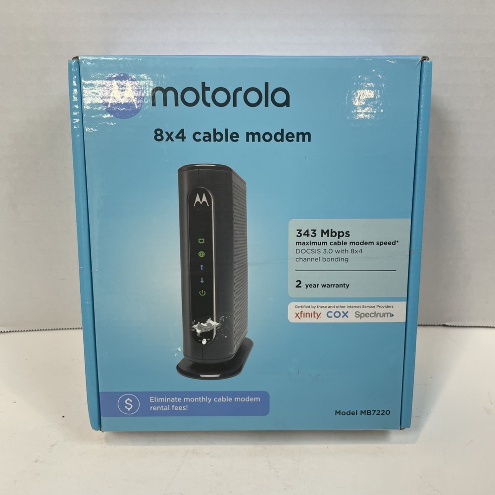 Motorola Cable Modem Black MB7220 DOCSIS‎ 3.0 8x4 343 Mbps High Speed